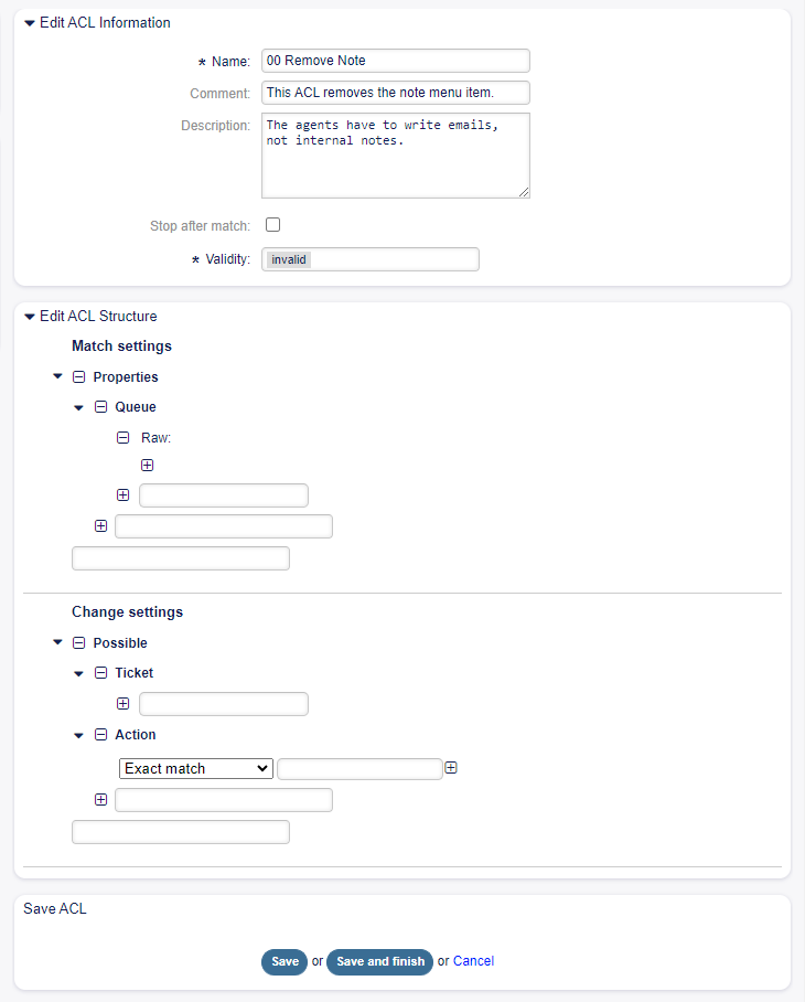 Edit ACL Structure Screen