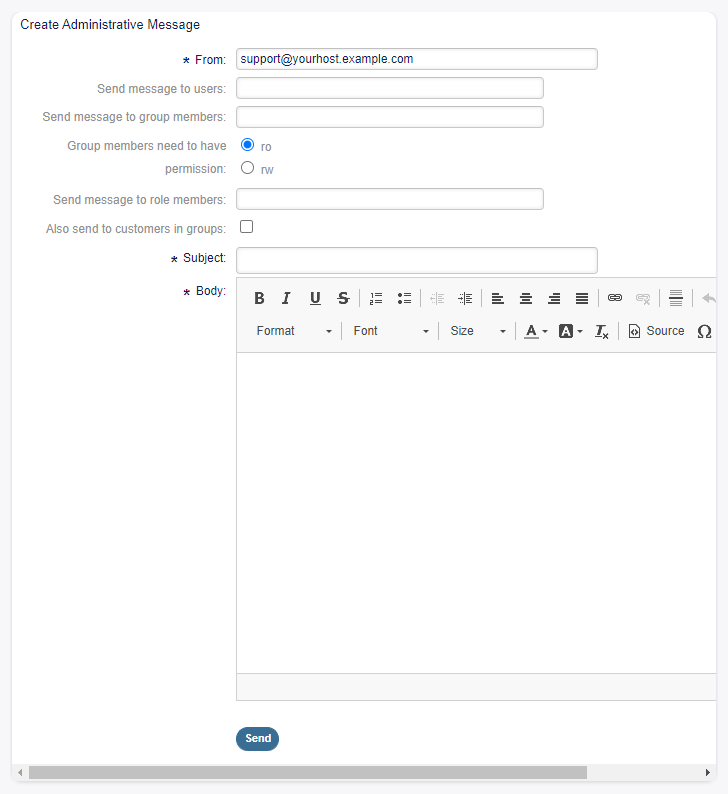 Create Administrative Message Screen