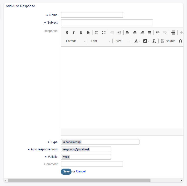 Add Auto Response Screen
