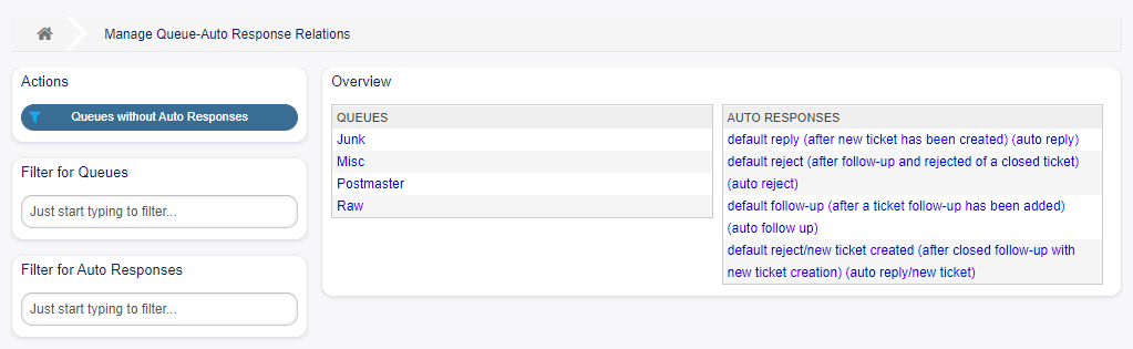 Manage Queue-Auto Response Relations