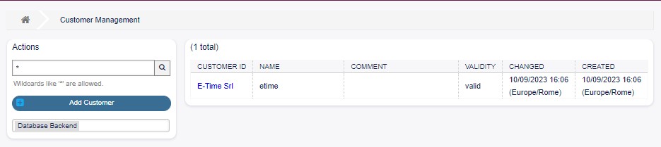 Customer Management Screen
