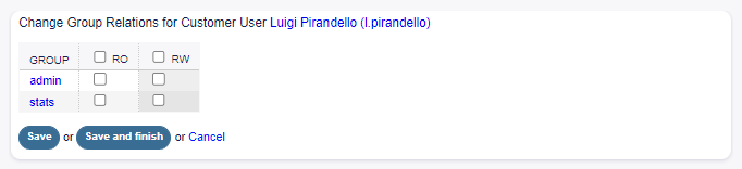 Change Group Relations for Customer User