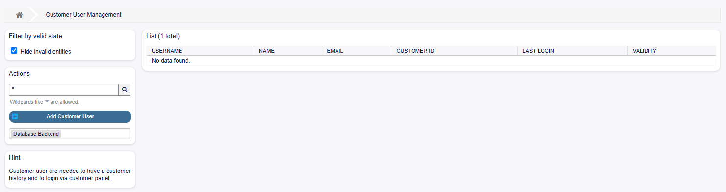Customer User Management Screen