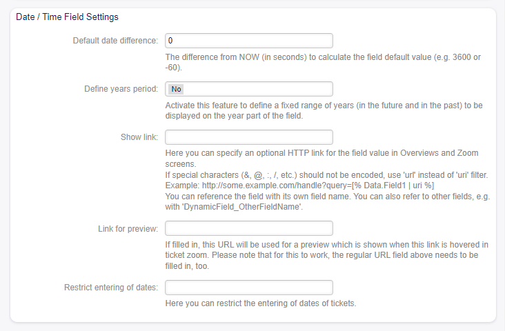 Date / Time Dynamic Field Settings