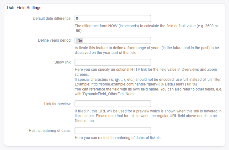 Date Dynamic Field Settings