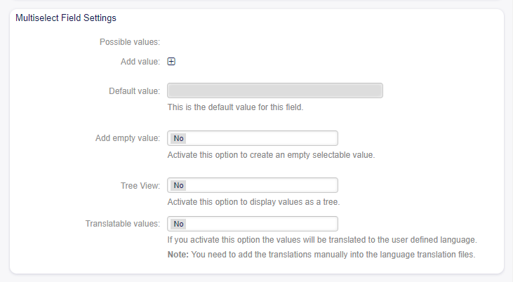 Multiselect Dynamic Field Settings