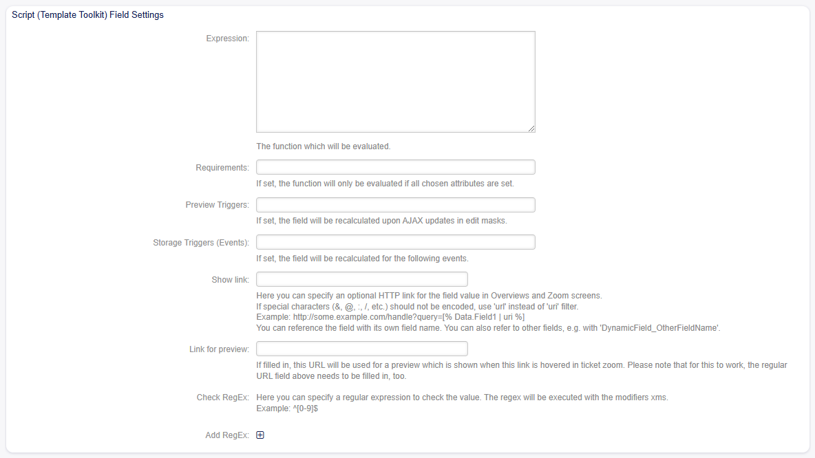 Script Dynamic Field Settings