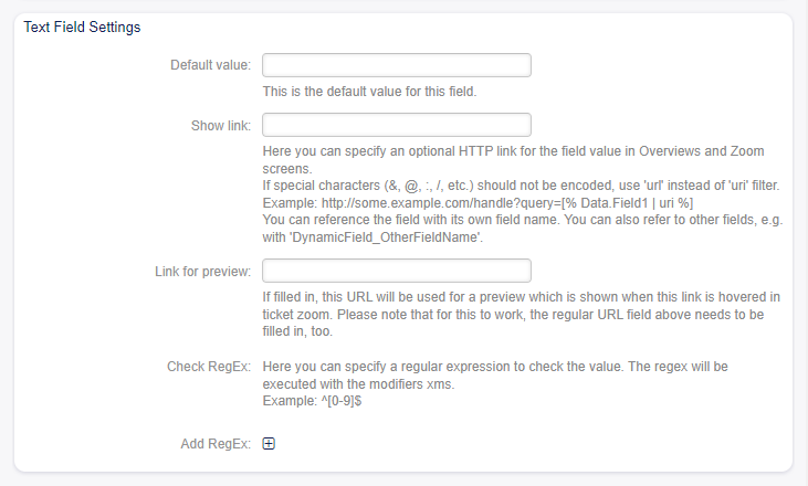 Text Dynamic Field Settings