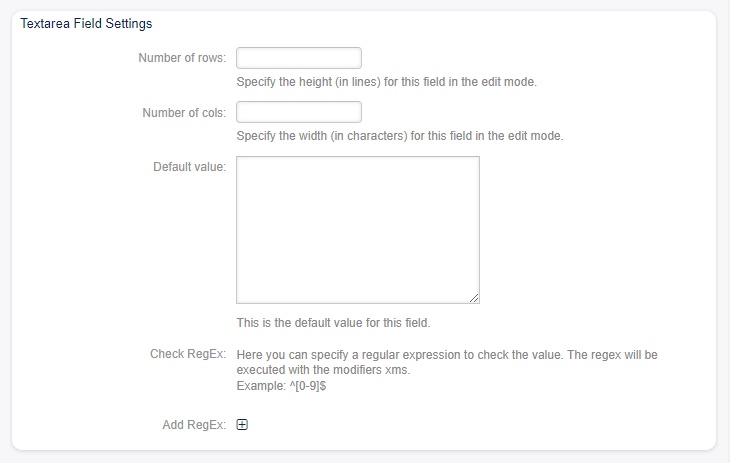 Textarea Dynamic Field Settings
