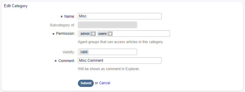 Edit Category Screen