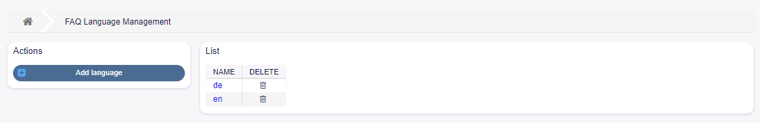 FAQ Language Management Screen