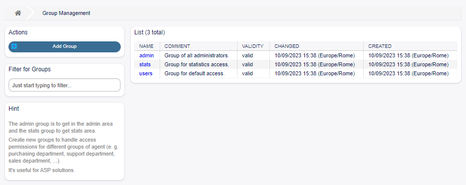 Group Management Screen