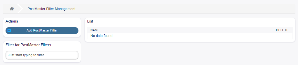 Postmaster Filter Management Screen
