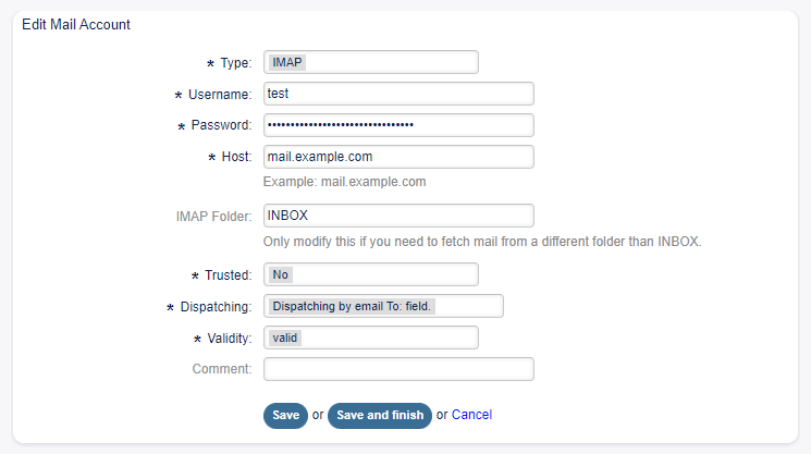 Edit Mail Account Screen