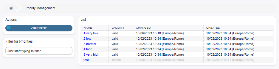 Priority Management Screen