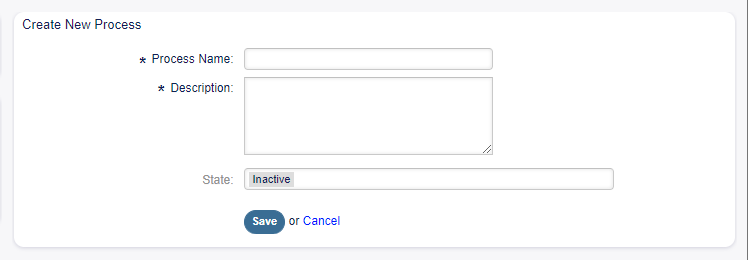 Create New Process Screen