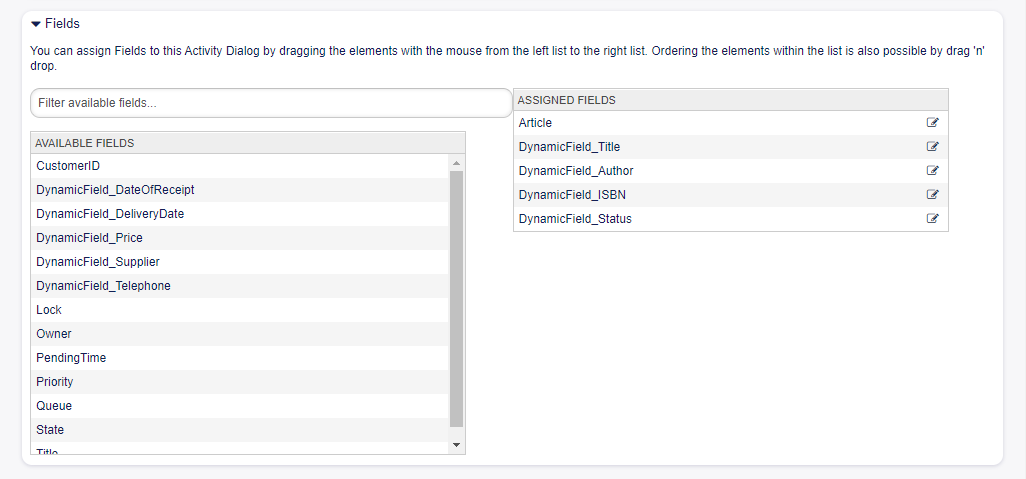 Book Ordering - Add Activity Dialog Fields