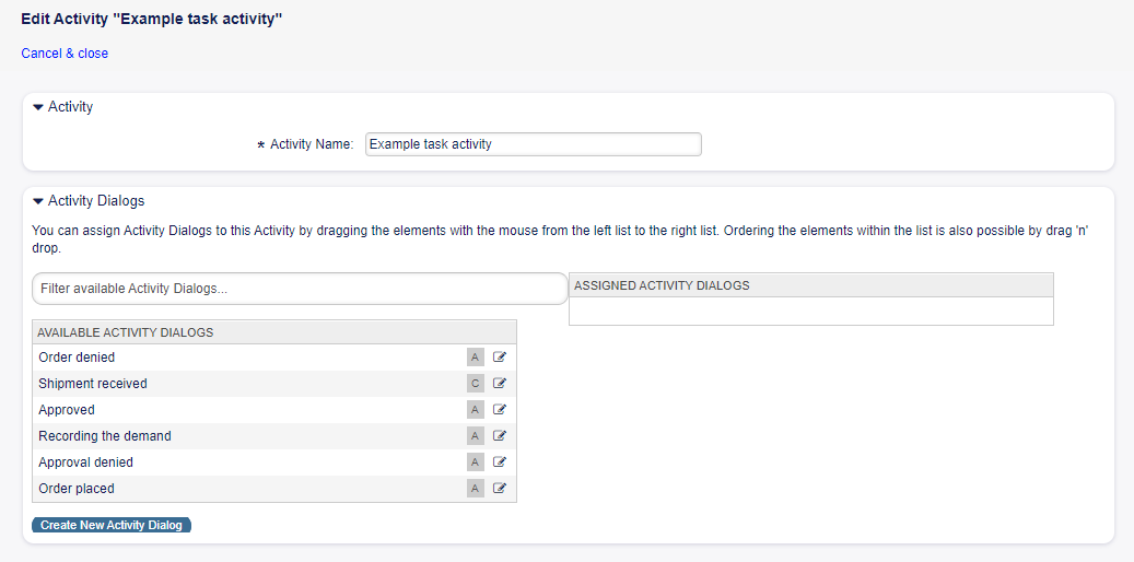 User Task Activity Window