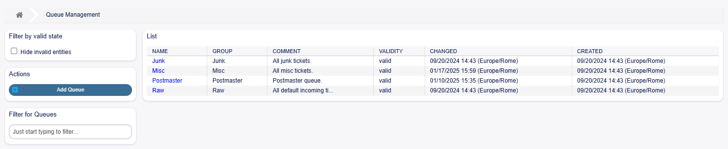 Queue Management Screen