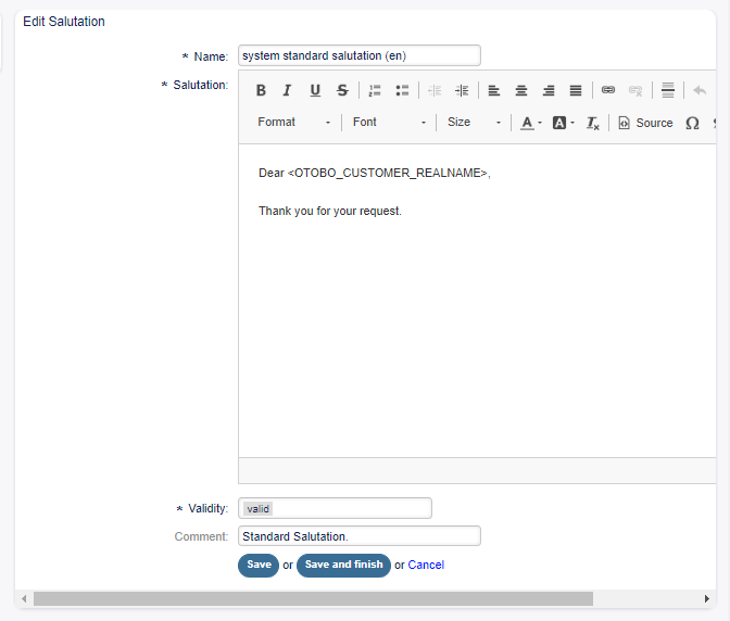 Edit Salutation Screen