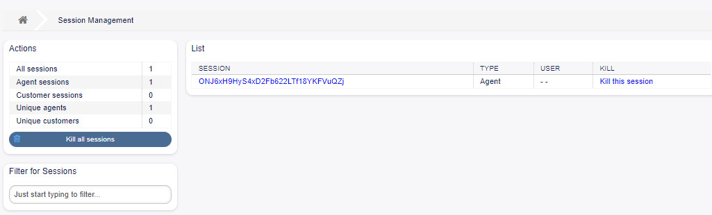 Session Management Screen