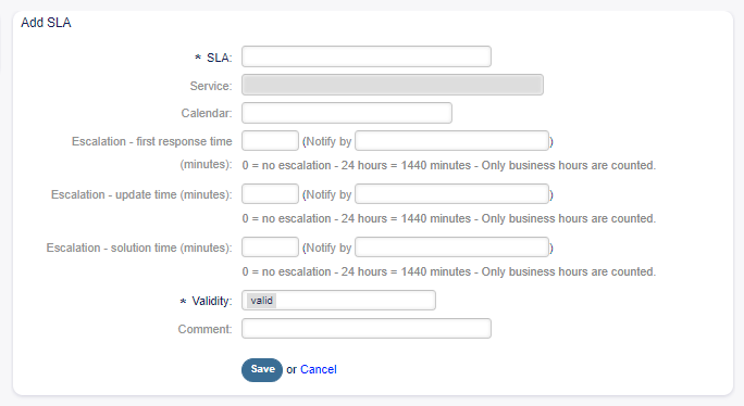 Add Service Level Agreement Screen