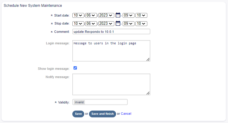 Edit System Maintenance Information Screen