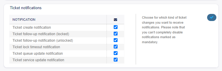 Personal Ticket Notification Settings