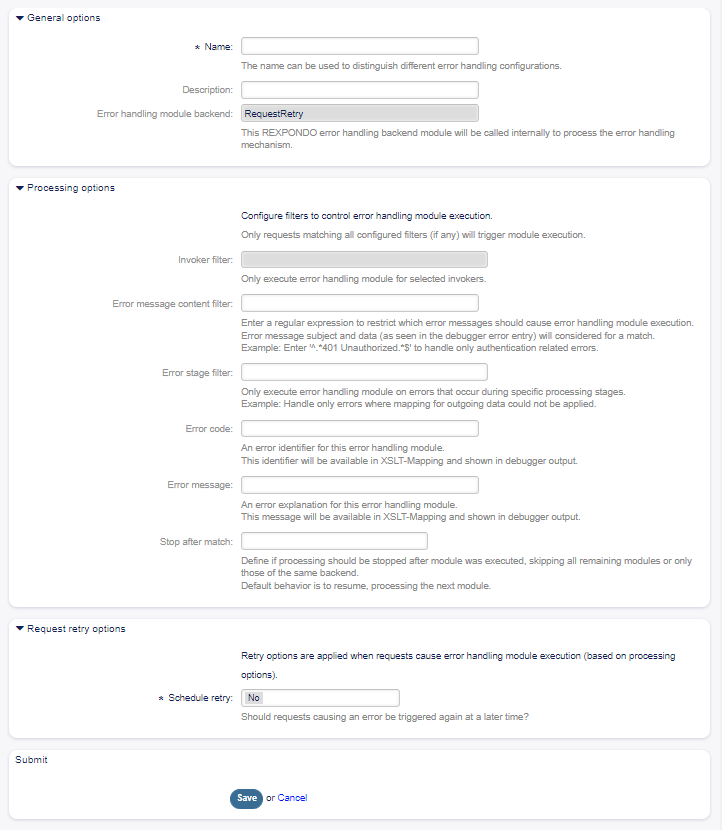 Web Service Settings - Rexpondo as Provider - Error Handling Module