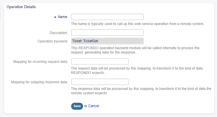 Web Service Settings - Rexpondo as Provider - Operation