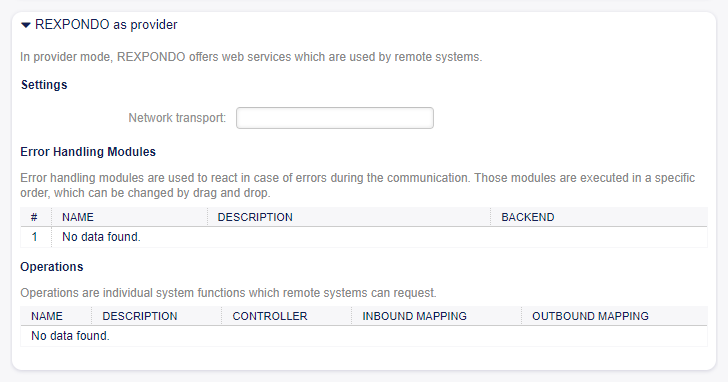 Web Service Settings - Rexpondo as Provider