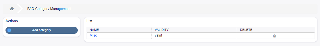 FAQ Category Management Screen