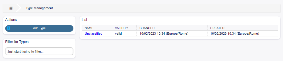 Type Management Screen