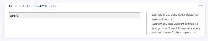 CustomerGroupAlwaysGroups System Configuration Screen
