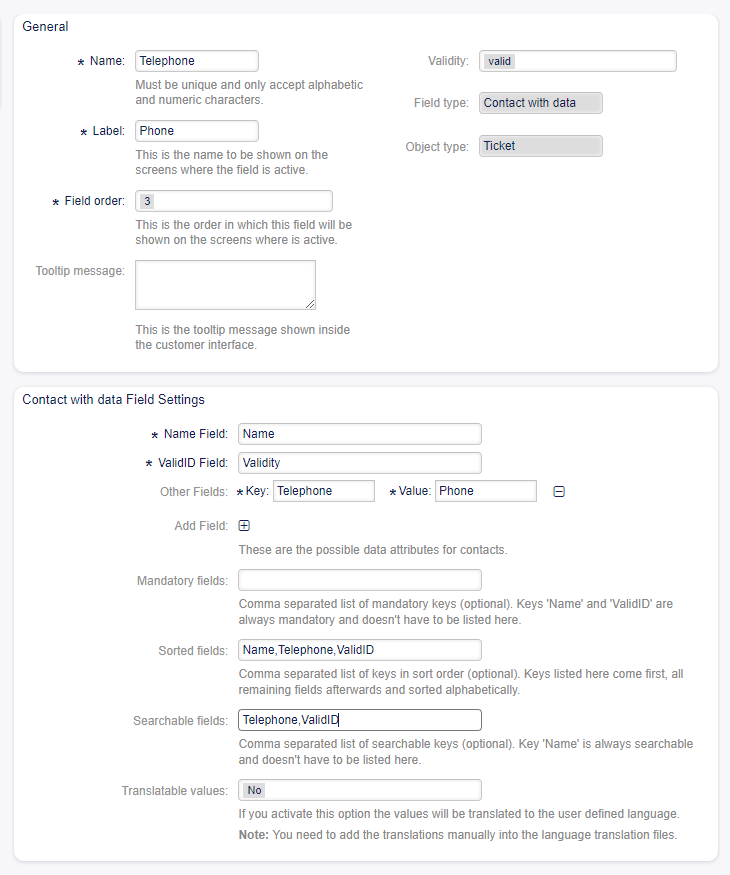 Contact With Data Dynamic Field Settings