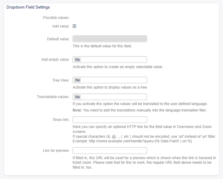 Dropdown Dynamic Field Settings