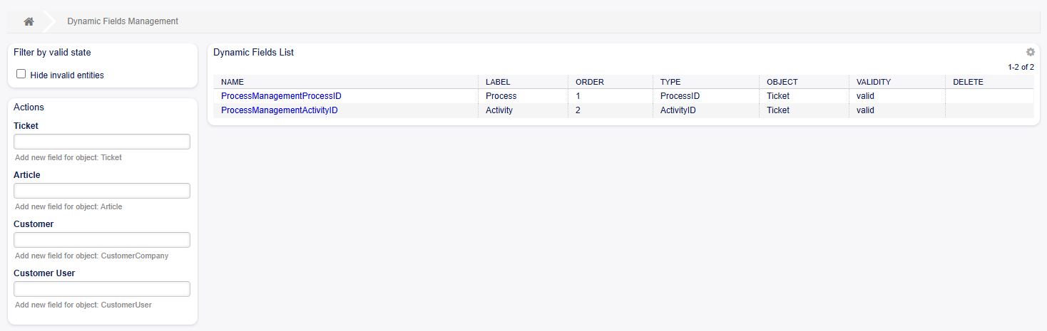 Dynamic Field Management Screen
