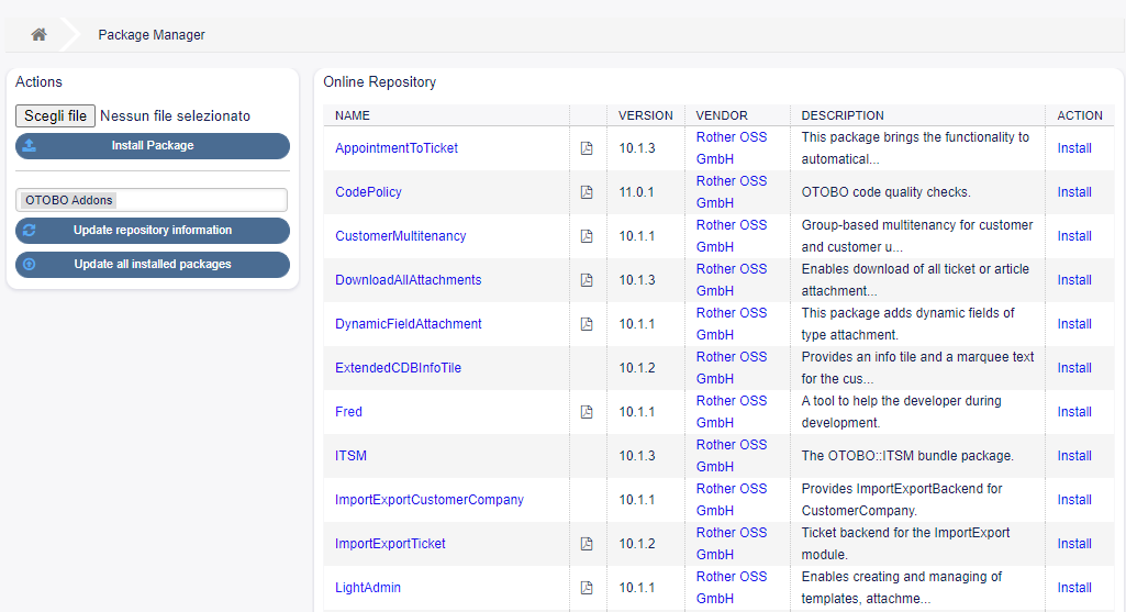 Package Manager Screen