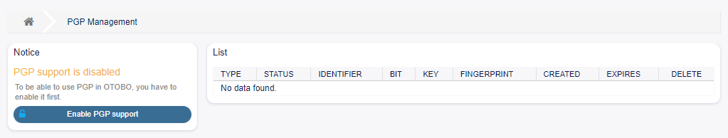 PGP Management Screen