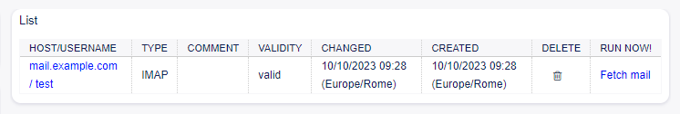 Delete Mail Account Screen