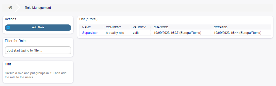 Role Management Screen