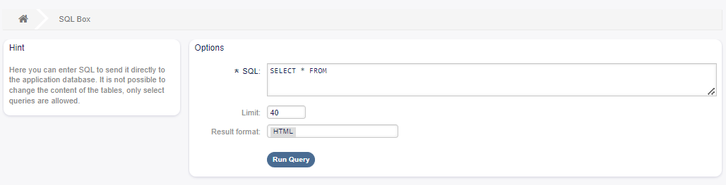 SQL Box Screen