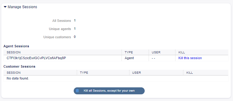 Edit System Maintenance - Manage Sessions