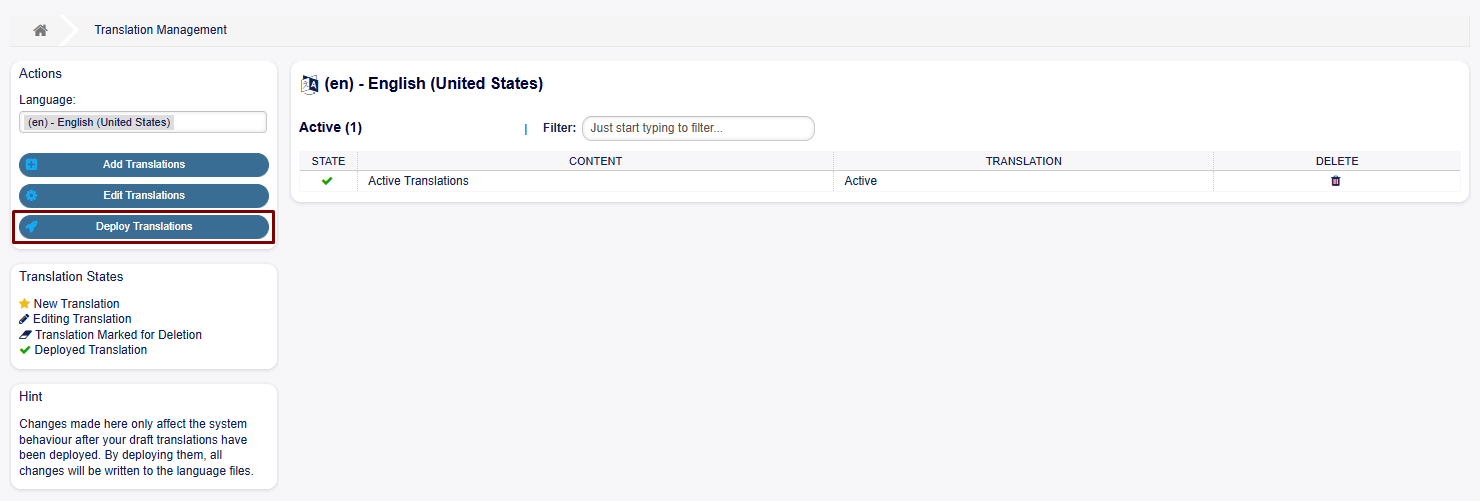 Deploy Translation Screen