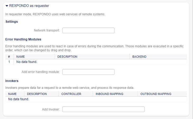 Web Service Settings - Rexpondo as Requester