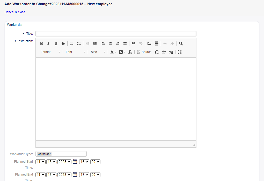 Add Workorder To Change