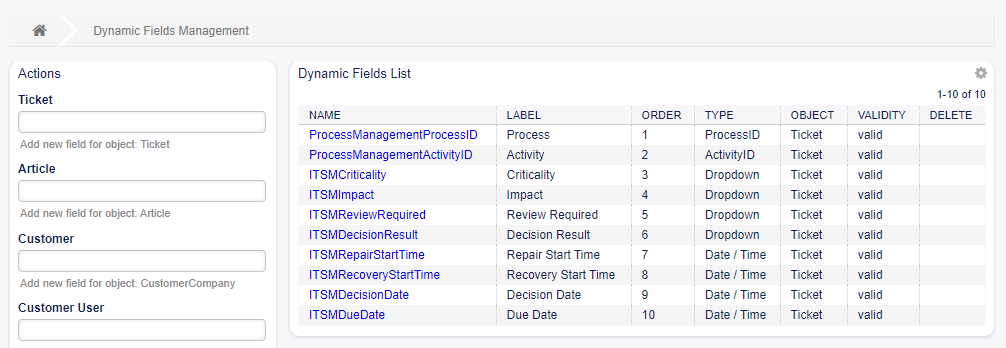 Dynamic Field Management