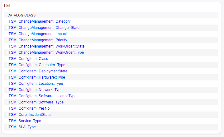 General Catalog Class List