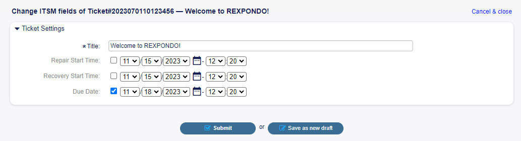 Ticket Additional ITSM Fields