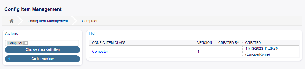 Configuration Items Versions Overview
